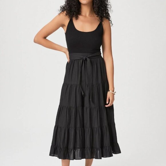 PAIGE Dresses & Skirts - Paige Samosa Dress Midi Tiered Soft Ribbed Knit Black